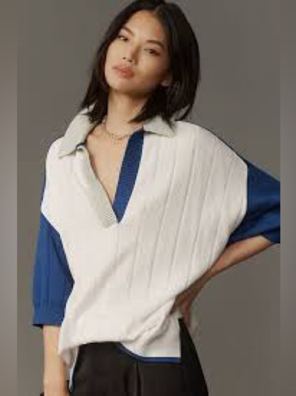 Anthropologie Maeve Collared V Neck Short Sleeve Rugby Sweater
